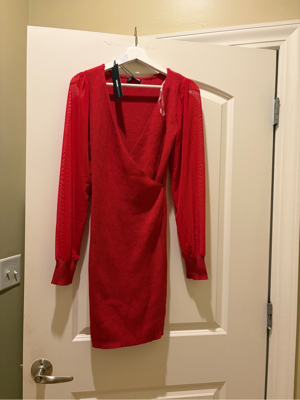 Fashion Nova Red Mini Wrap-Front Dress